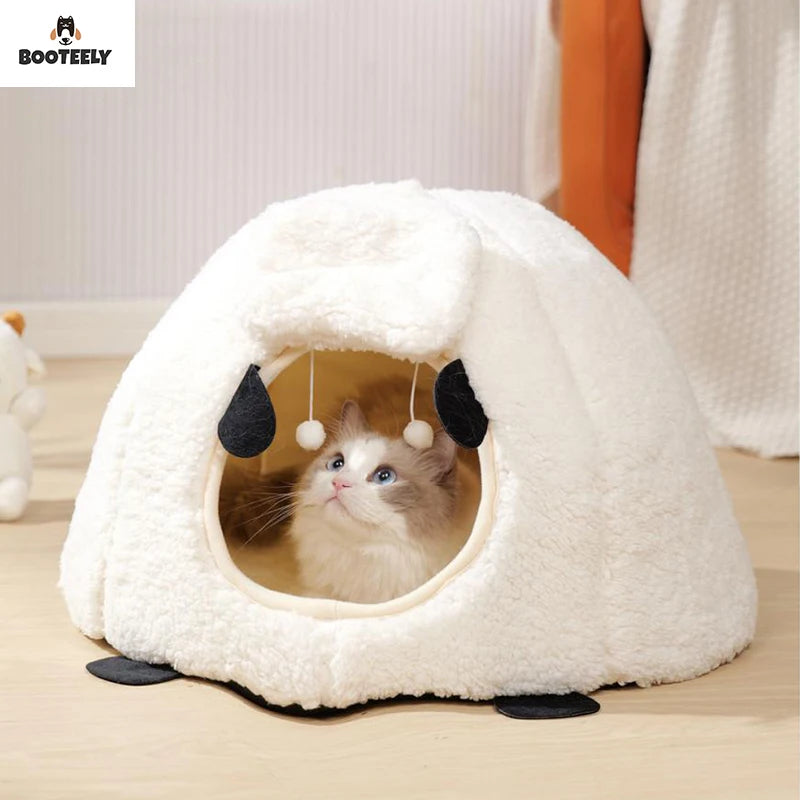 BOOTEELY Winter Warm Sheep Shape Cat Villa Semi-Closed Three-Dimensional Cat House Four Seasons Universal Cat Bed