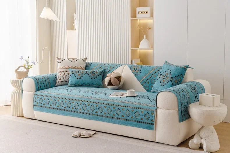 Chenille Sofa Cover Anti-slip Geometric Couch Slipcover Winter Warm ArmChair Protector for Living Room 1/2/3/4 Seater L Shaped