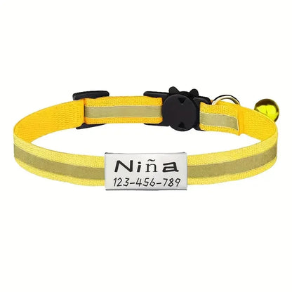 Personalized Free Engraving Reflective Cat Safety Buckle Collar Adjustable Custom ID tag Nylon Puppy Kittens Necklace