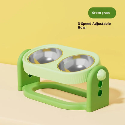 Adjustable Height Pet Bowl with Neck Support - Stainless Steel Dual Dish Anti-Slip Easy Clean Large Capacity Cat Dog Bowl