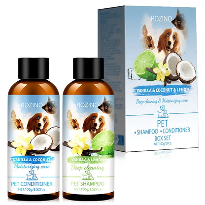 Pet Wash Care Set Shampoo 100ml+Conditioner 100ml Deodorizing Long Lasting Fragrance Cat Dog Shower Gel Pet Cleaning Products