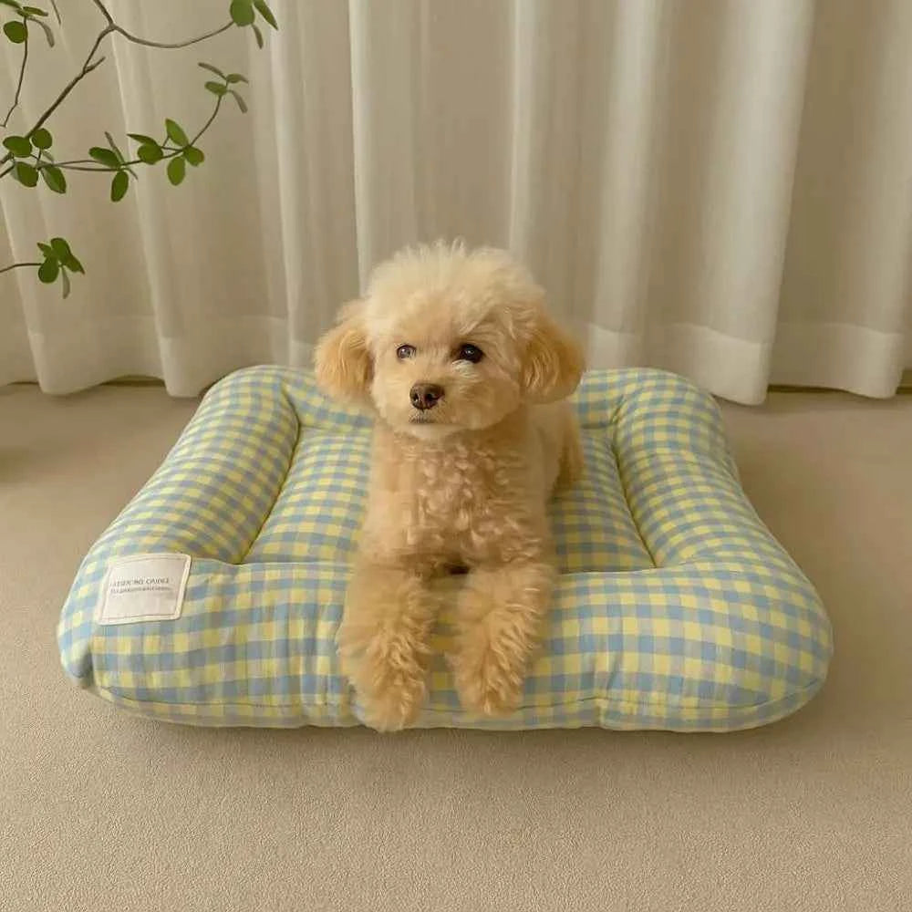 Breathable Warm Dog Bed Pad Macaron Soft Pet Sleeping Bed Non-slip Comfortable Plaid Dog Cushion for Cats and Dogs