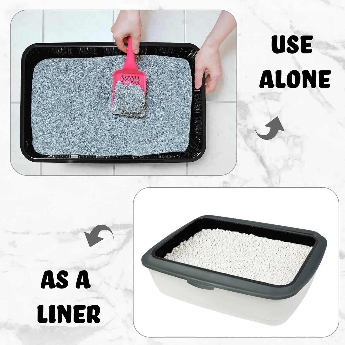 60 Pack Disposable Cat Litter Boxes, 16.7 x 10.5 in, Black, Travel-Friendly, Recyclable