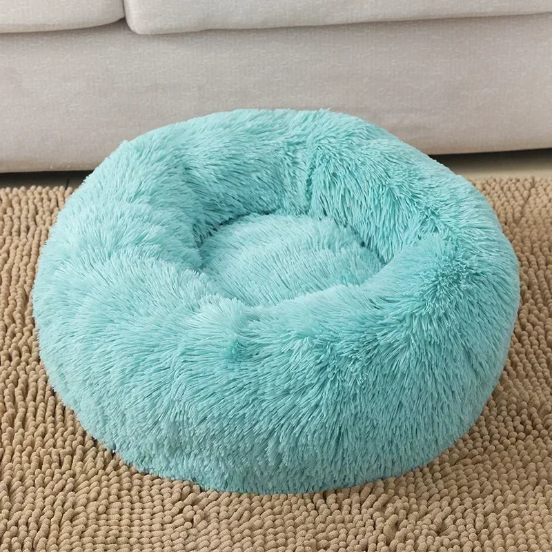 Round Plush Pet Bed - Self Warming Kennel, Machine Washable Mat with Non-Slip Bottom, Soft Cushion House Bed for Cats Dogs