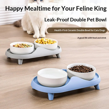 Ceramic Double Pet Bowl Elevated Design - Non-Tip Stable Large Capacity Cat Dog Food Water Dish Ant Proof Feeder