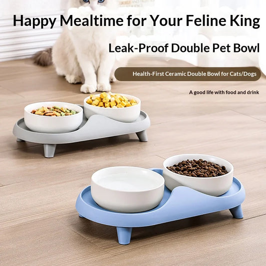 Ceramic Double Pet Bowl Elevated Design - Non-Tip Stable Large Capacity Cat Dog Food Water Dish Ant Proof Feeder