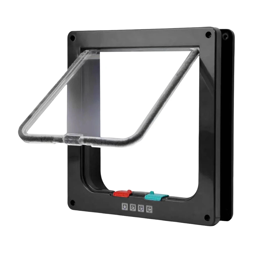 Cat Flap Door with 4 Way Security Lock Puppy Kitten Safety In&out Pet Door ABS Plastic Small Pet Gate Dog Cat Kitten Flap Door