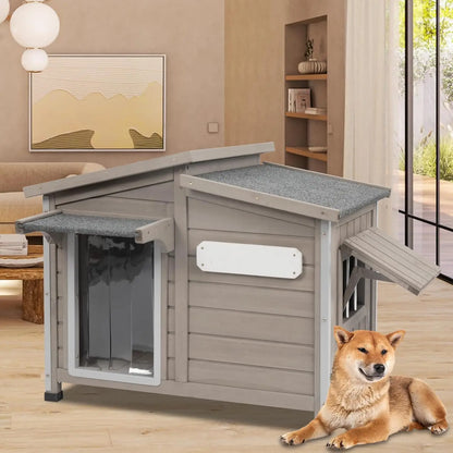Petscosset Dog House Outdoor, Anti-Chewing Iron Frame Wooden Dog Kennel Outside