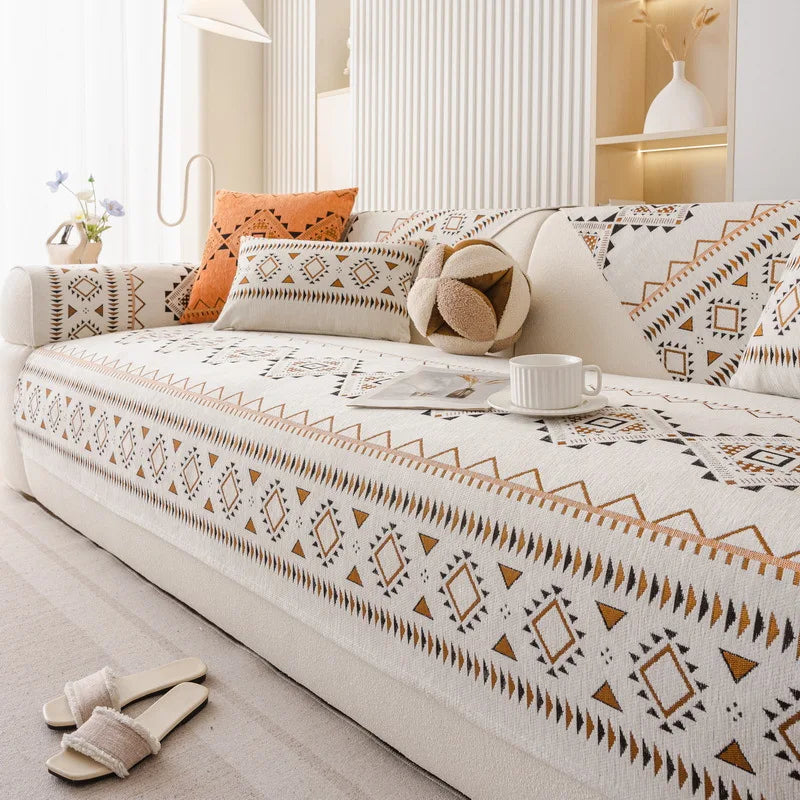 Chenille Sofa Cover Anti-slip Geometric Couch Slipcover Winter Warm ArmChair Protector for Living Room 1/2/3/4 Seater L Shaped