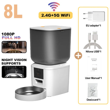 Furpipi 8L Smart Automatic Cat Feeders with 1080P HD Camera 5G WiFi Pet Feeder Tuya APP Control Automatic Cat Dog Food Dispenser