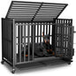 Heavy Duty Dog Crate, Escape-Proof Indestructible Cage for High-Anxiety Dogs, 3-Door Kennel with 4 Lockable Wheels