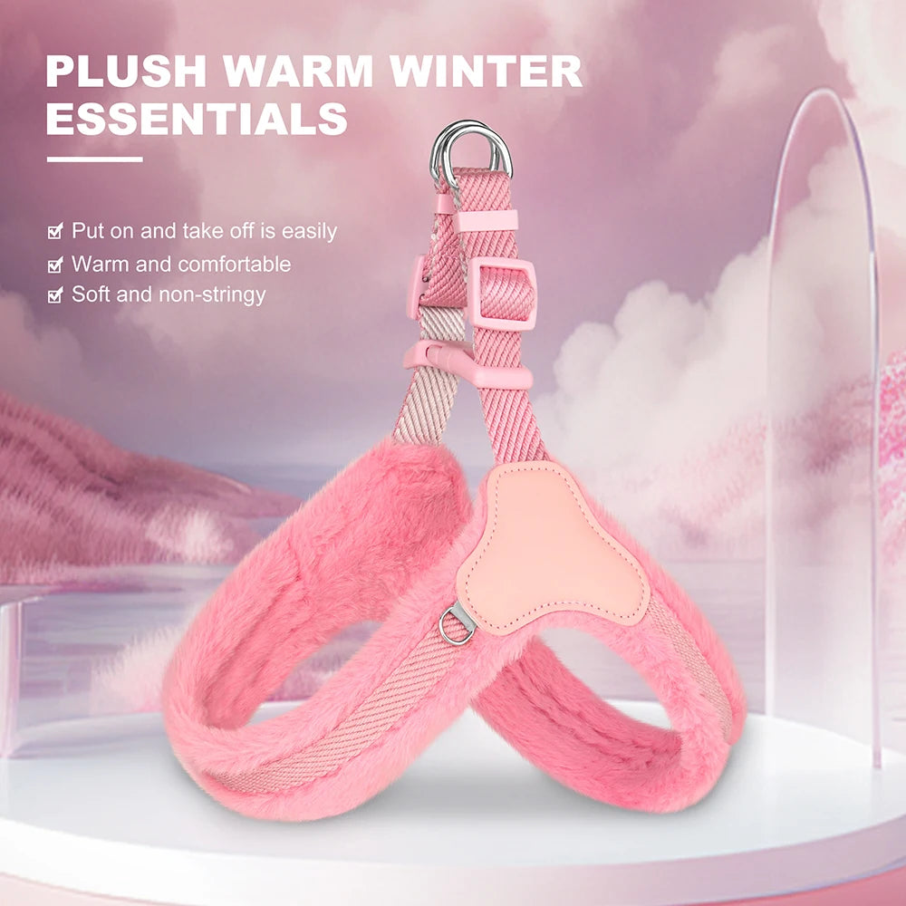 Warm Plush Padded Dog Harness Winter Dog Harnesses Vest Adjustable Pet Vests Soft For Small Medium Large Dogs Bulldog Pug Pink