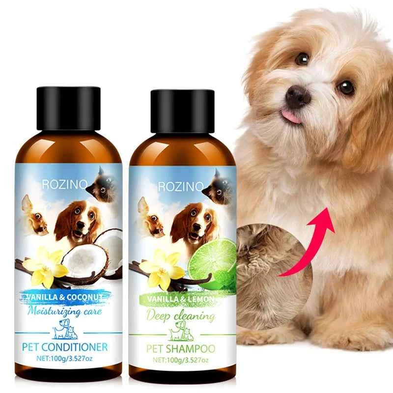 Pet Wash Care Set Shampoo 100ml+Conditioner 100ml Deodorizing Long Lasting Fragrance Cat Dog Shower Gel Pet Cleaning Products