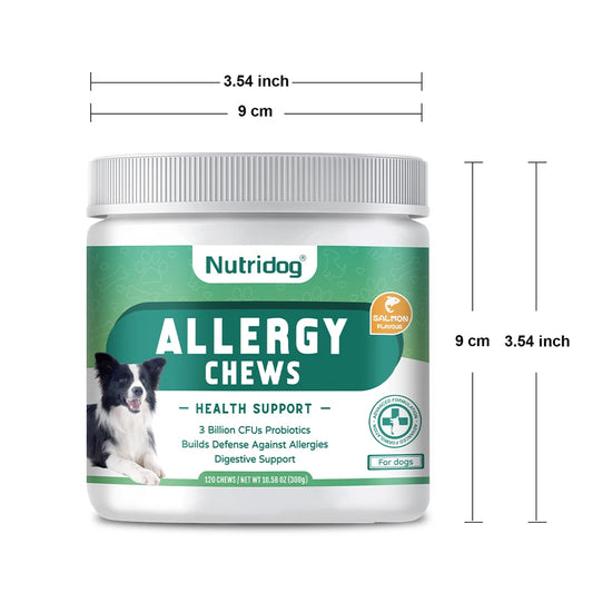 NUTRIDOG Dog Anti-Allergy Chews Salmon Flavor Soft Chew Allergy Relief Skin Health Coat Defense 120 PCS/Bottle