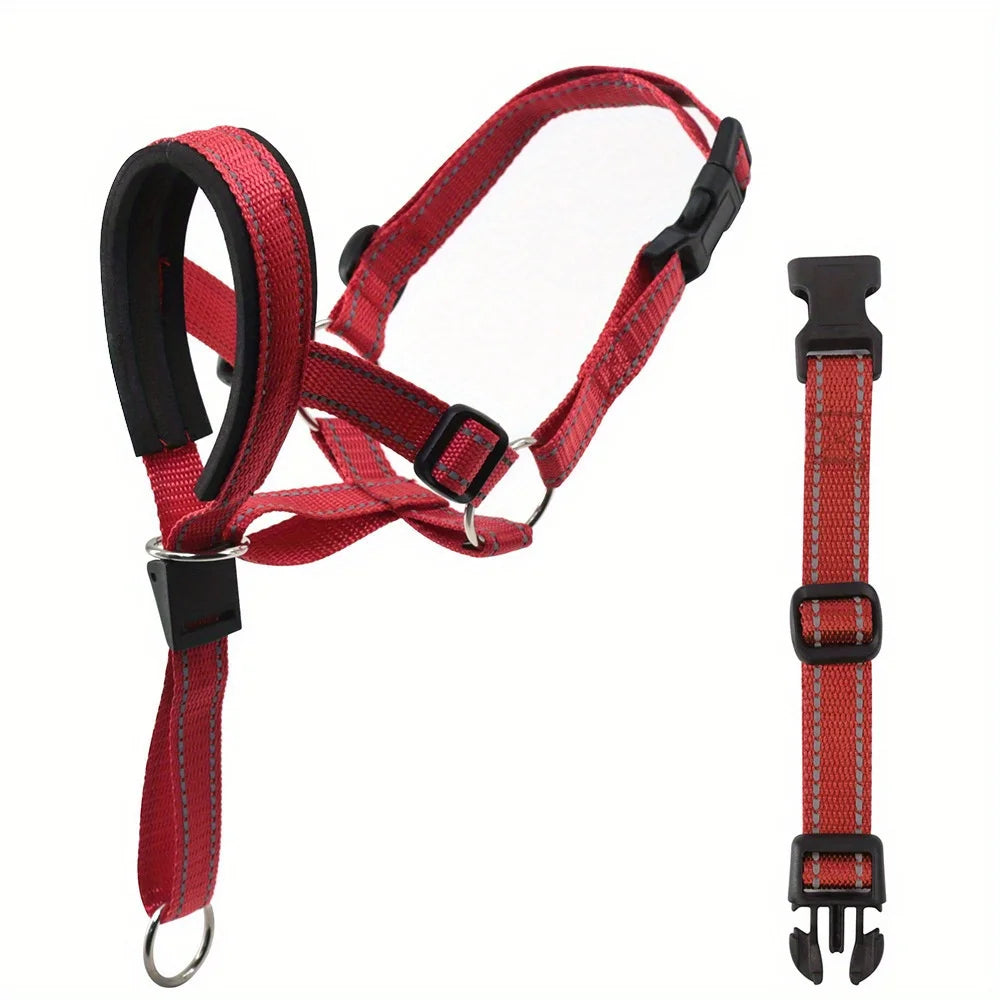 2-Pack Adjustable Nylon Dog Muzzles with Reinforced Stitching–Leader Halter with Safety Strap for Training and Pull-Free Walks