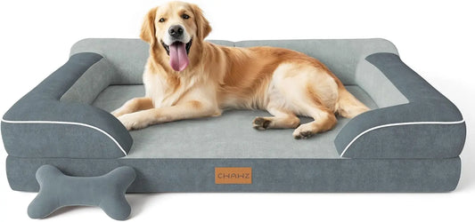 Extra Large Orthopedic Dog Bed with Cooling Gel Memory Foam, Waterproof, Washable Cover, 42" Dark Gray Pet Sofa