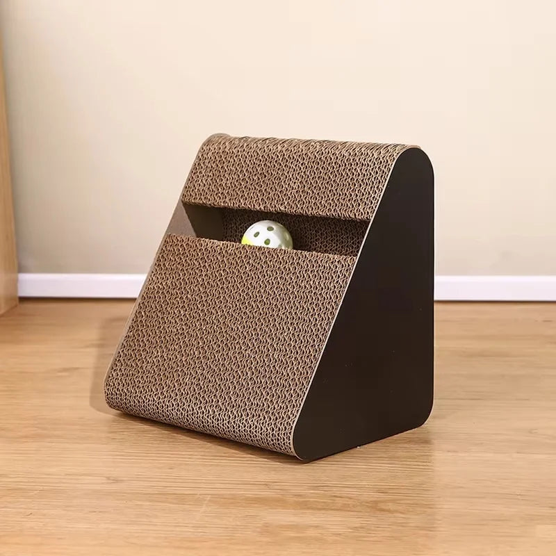 Pet Stress-Relief Triangle Cat Scratcher Made of Sturdy Cardboard with Interactive Spinning Balls