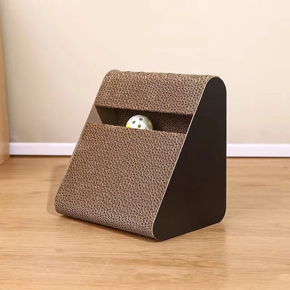 Pet Stress-Relief Triangle Cat Scratcher Made of Sturdy Cardboard with Interactive Spinning Balls