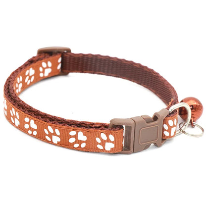 1Pc Colorful Cute Bell Collar Adjustable Buckle Cat Collar Pet Supplies Footprint Personalized Kitten Collar Small Dog Necklace