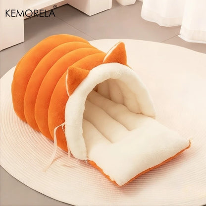 KEMORELA New For Cat Ear Cat Bed -Soft & Semi Winter-Enclosed Pet Nest with Non-Slip Bottom, Windproof & Warm Removable Washable