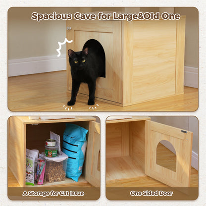Wood Cat Tree with Storage Cabinet Sisal Scratching Posts Cozy Condo Hammock Dangling Balls Large Cat Tower for Indoor Pet Furniture Cat Toys