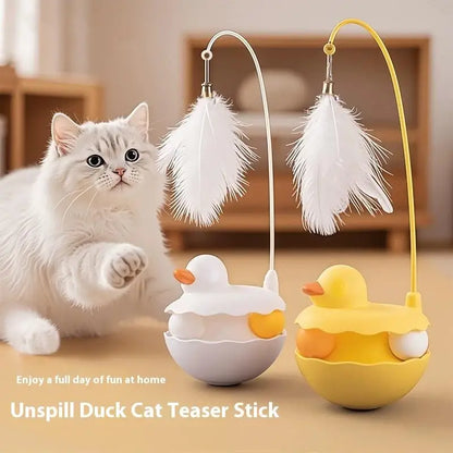 {QTG333} Tumbler Cat Teaser Toy With Removable Feathers & Bells - Self Amusing Kitten Play Wand Easy To Clean And Reassemble