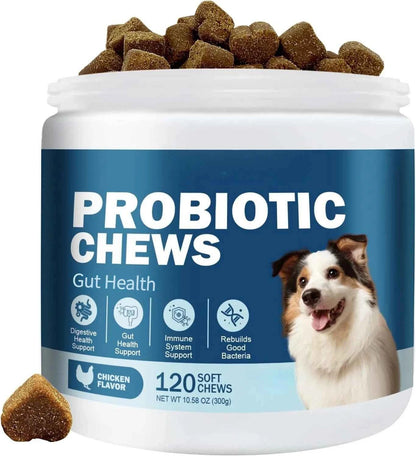 120 Chews Probiotics for Dogs Yeast Balance Allergies Immunity Gut Health Dog Supplement for Reduce Diarrhea Itchy Ears Chicken