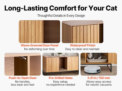 Cat Litter Box Enclosure Furniture, 47.2 in Hidden Litter Box Cabinet with Scratch Pad & Storage, Waterproof Cat Washroom End