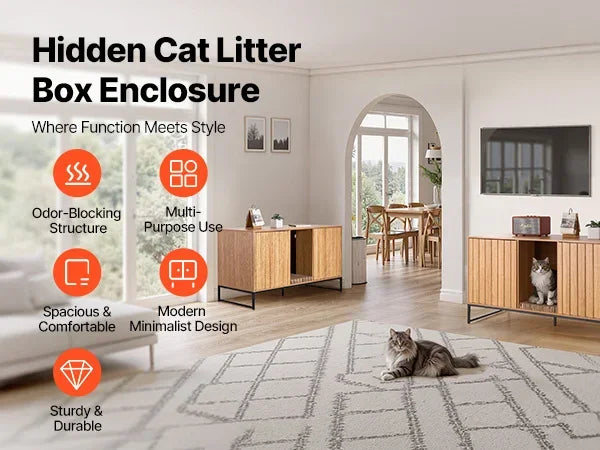 Cat Litter Box Enclosure Furniture, 47.2 in Hidden Litter Box Cabinet with Scratch Pad & Storage, Waterproof Cat Washroom End