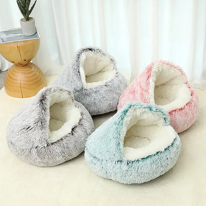 Pet Autumn and Winter Warm Shell Semi-Enclosed Cat Bed Pure Cotton Pet Cat Bed Semi-Enclosed Dog Bed Dog Bed Enclosed Cat Bed