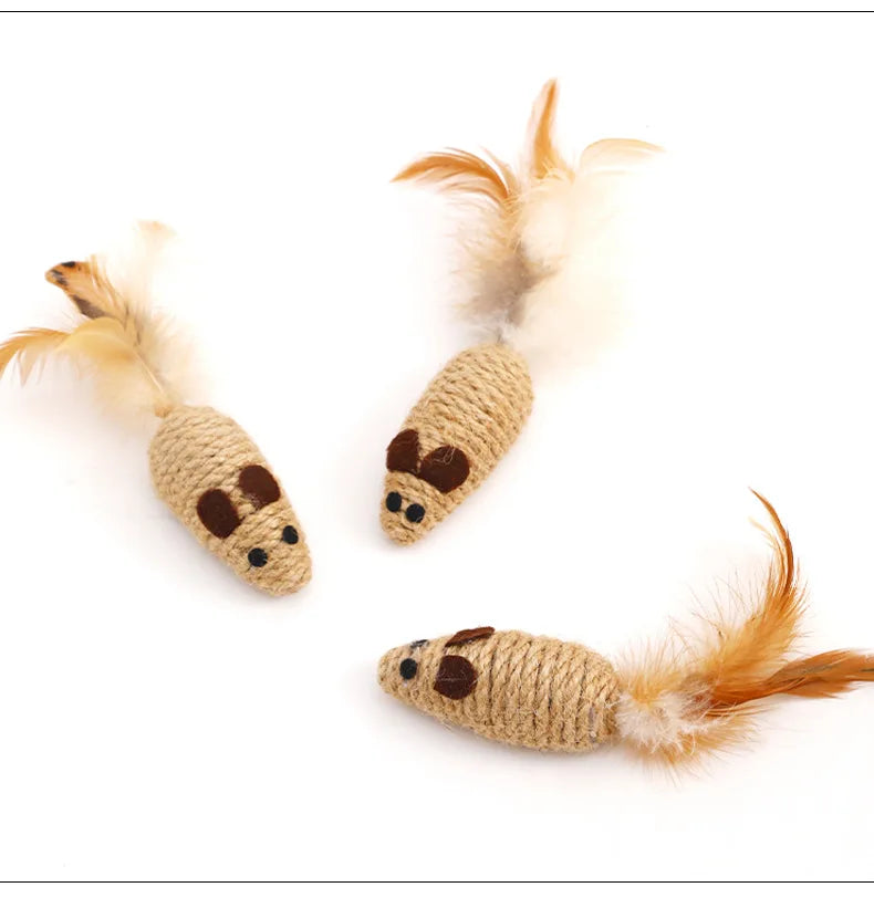 Toy With Rustling Hemp Rope Chicken Feather Toy Cat Mouse