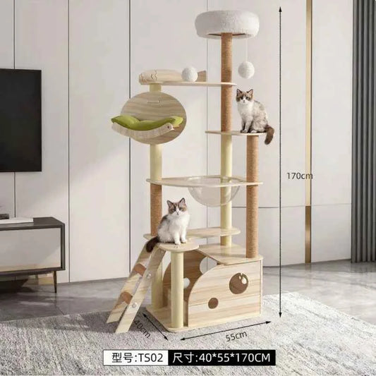 All-in-One Cat Tree | Floor-to-Ceiling Pole, Space Capsule, Sisal Post & Toys