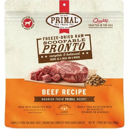 Primal Freeze Dried Dog Food Pronto Mini Nuggets Beef; Scoop and Serve Complete and Balanced Meal; Also Use as Topper or Treat;