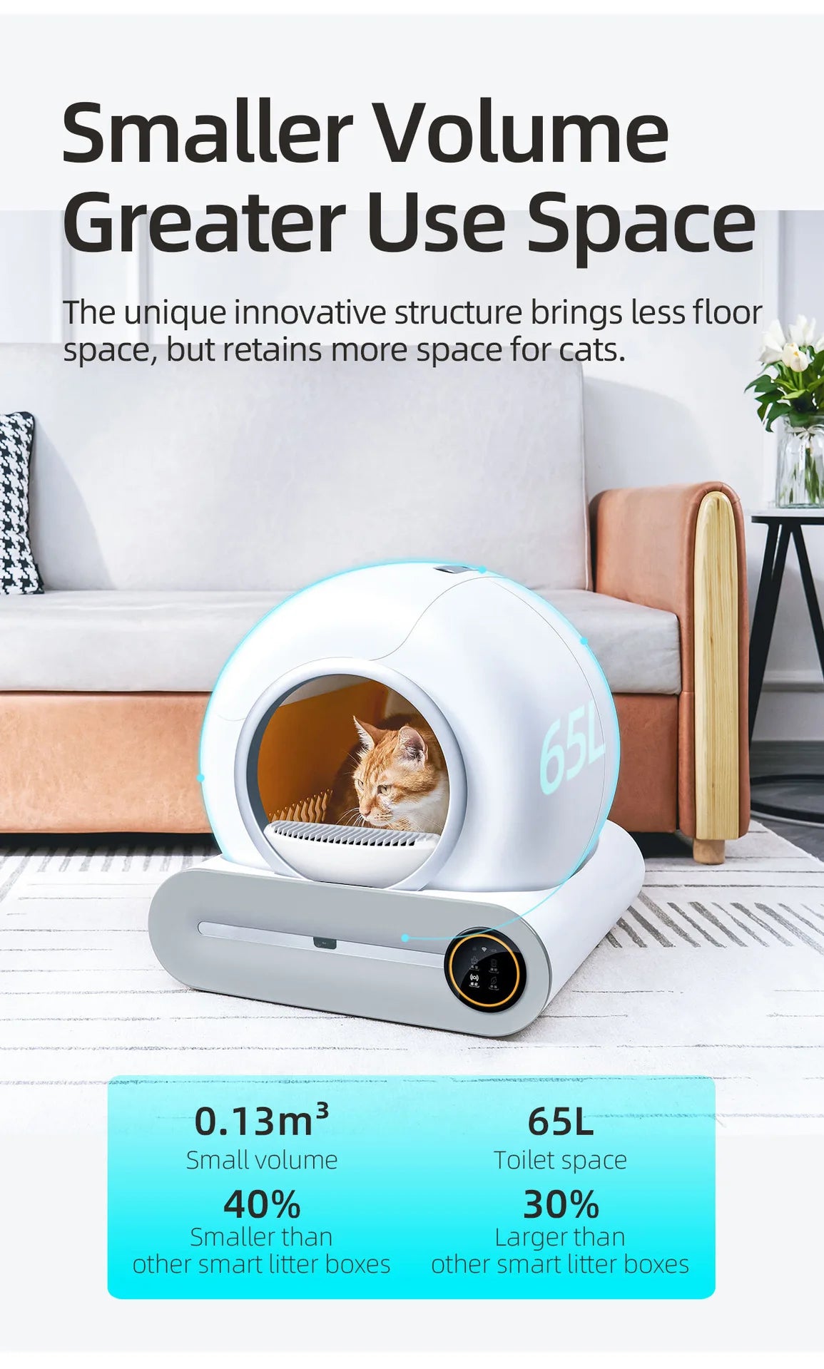 Self-Cleaning Cat Litter Box Automatic 65 Large Fully Enclosed Cat Toilet with App English Version Control Rascador Para Gato