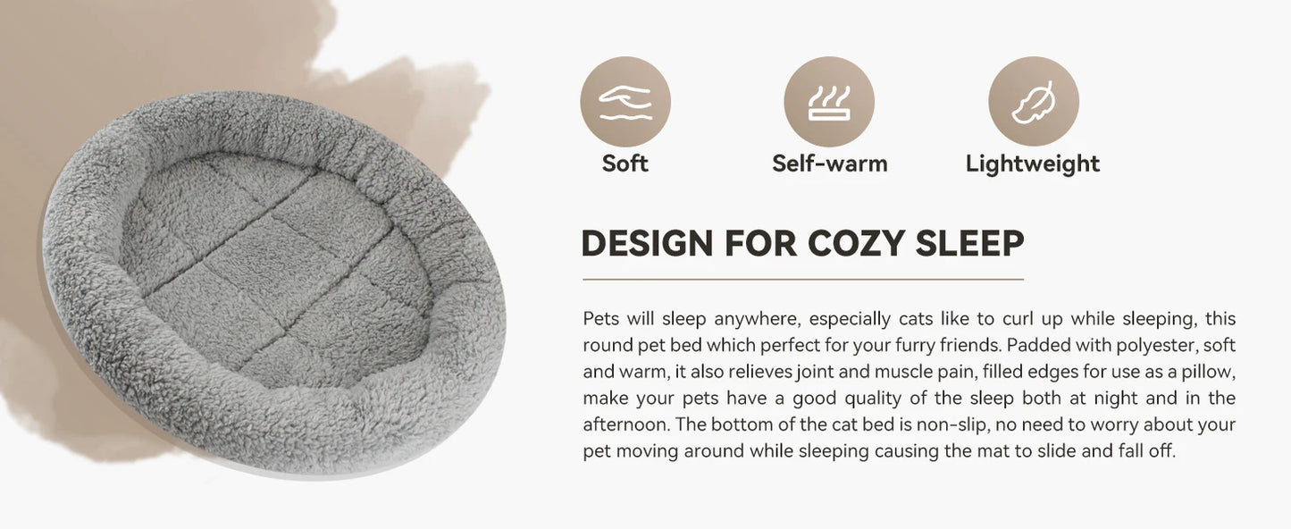 ATUBAN Cat Bed for Indoor Cats, Round Cat Bed for Curl Sleep Basic Pet Mat Wahable Bed for Small Puppy Cats Rabbit, Medium