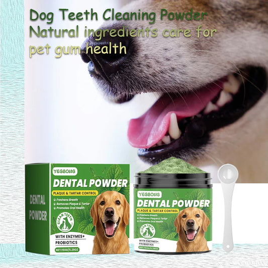 Dog tooth cleaning powder gently cleanses pet teeth, improves tartar, teeth yellowing, freshens breath, natural ingredients