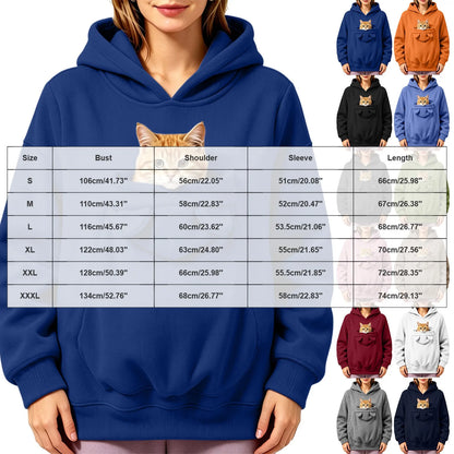 Kangaroo Pocket Cat Dog Hoodies For Women Autumn Winter Warm Outwear Sweatshirt Comfortable Street Style Trendy Fashion Tops