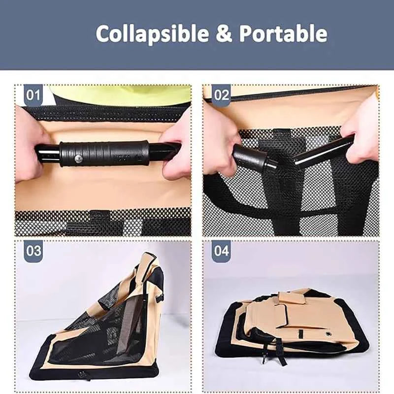 Soft Dog Crates Kennel for Pets 3 Door Soft Sided Folding Travel Pet Car Carrier with Straps and Mat for Dogs, Cats, Rabbits
