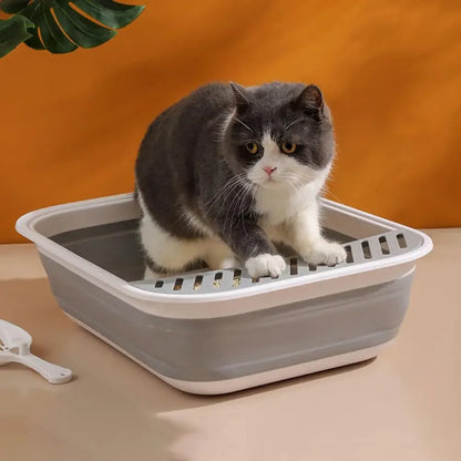 Portable Cat Bedpans Foldable Cat Toilet Large Capacity Semi-closed Pet Cat Litter Box Anti Splash Cat Tray Cleaning Bath Basin