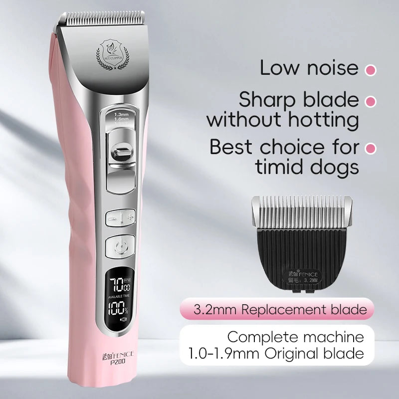 Fenice New Upgrade 5000mA Capacity Cordless LCD Screen Pets Dog Grooming Clippers Rechargeable Haircut Shaver for Trimming Salon