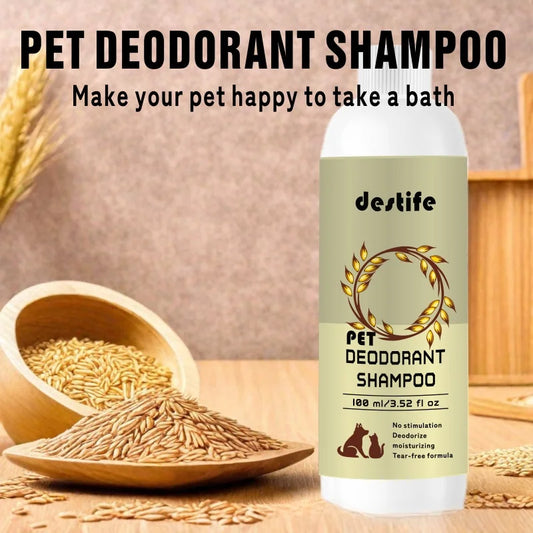 New Cat Dog Shampoo Bath Body Wash Conditioner 3-in-1 Oatmeal Flavour Leave Scent Fragrance Deodorizing Pet Cleaning Products