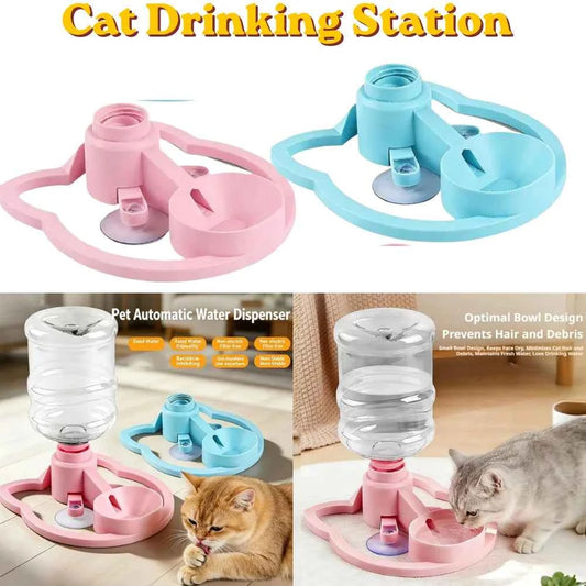 Gravity Automatic Water Renewal Cat Dispenser Non Plug-in Anti Overturn Splash Proof Suction Cup Bowl For Cat Small Dog