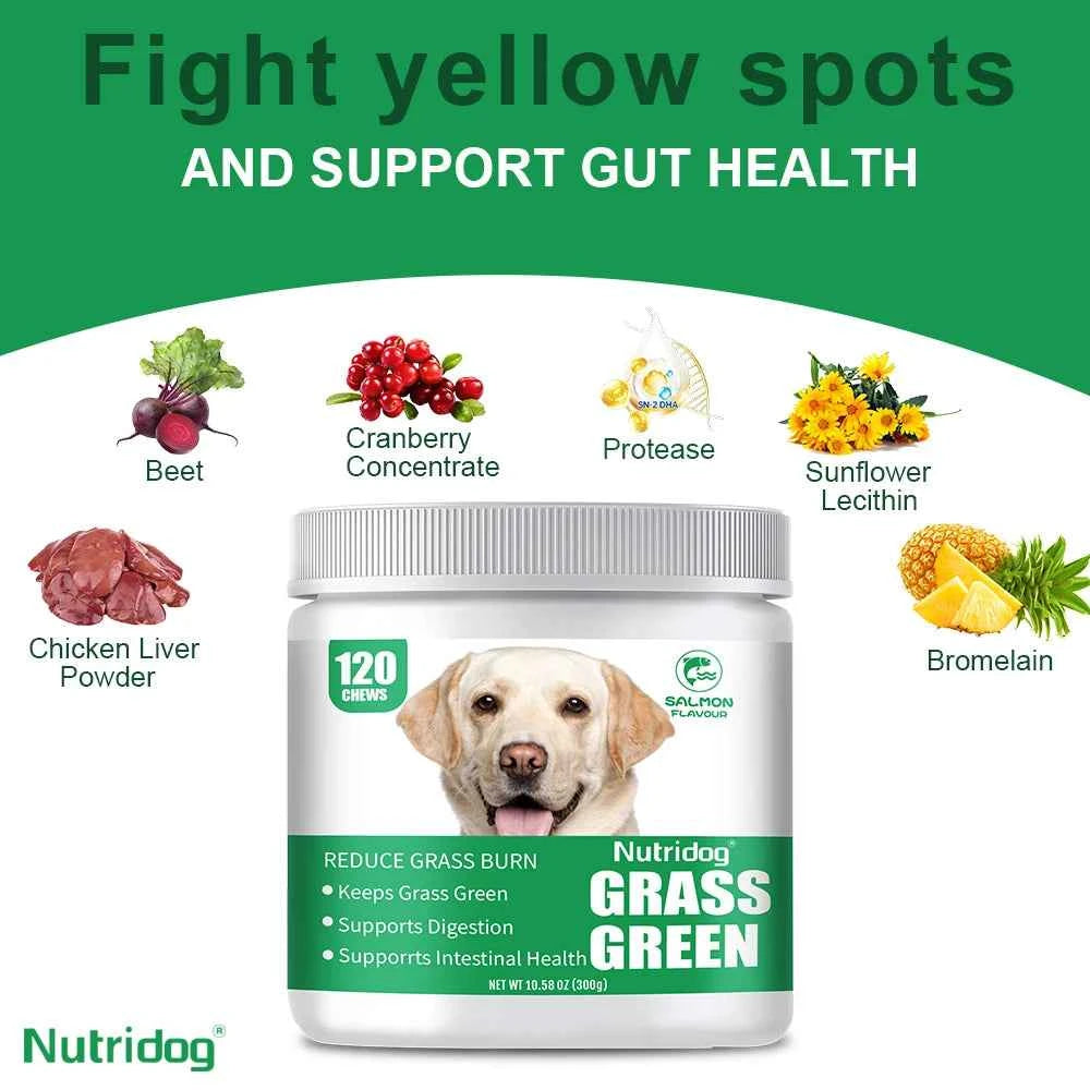 Grass Green Dog Chews - Lawn Urine Neutralizer, Reduces Urine Burns to Grass, Keeps Grass Green, Maintains Intestinal Health