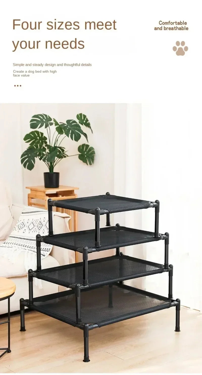 Foldable Elevated Pet Bed - Portable Camping Dog/Cat Bed with Washable Mat, Breathable Dog House for All Seasons