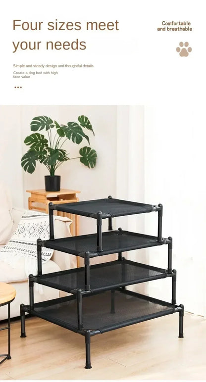 Foldable Elevated Pet Bed - Portable Camping Dog/Cat Bed with Washable Mat, Breathable Dog House for All Seasons