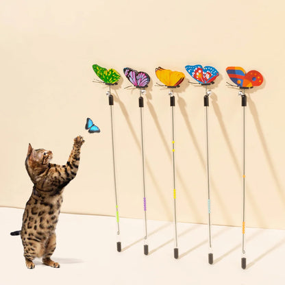 Retractable Cat Teaser Wand with Spring Butterfly - Extendable Cat Pole, Interactive Toy to Lure Cat Scratching,