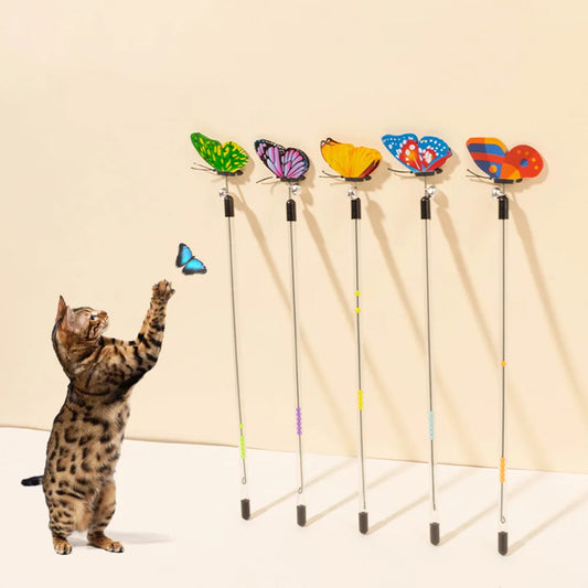 Retractable Cat Teaser Wand with Spring Butterfly - Extendable Cat Pole, Interactive Toy to Lure Cat Scratching,