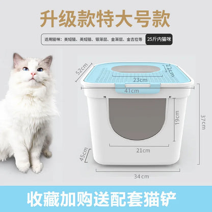 Large Enclosed Cat Litter Box Top Entry Anti Splash Single Extra Big Pet Toilet