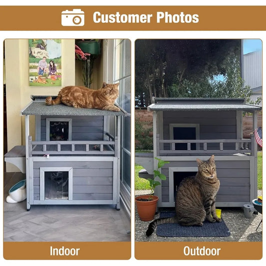 Two-Story Rainproof Outdoor Cat House for Feral Cats with Winter Protection Durable Shelter for Outdoor Use in Gardens Backyard - Pet Suppie