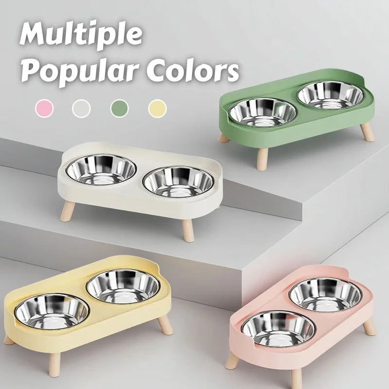 Dopamine Colorful Elevated Pet Feeder: Dual Stainless Steel Bowls with Neck Support - Fashion Food & Water Station for Pets